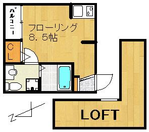タスク麦野(ワンルーム/1階)の間取り写真