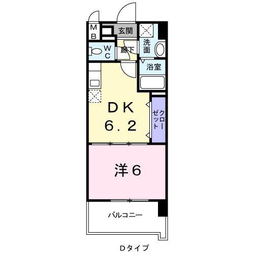 ヒルズ天神(1DK/6階)の間取り写真