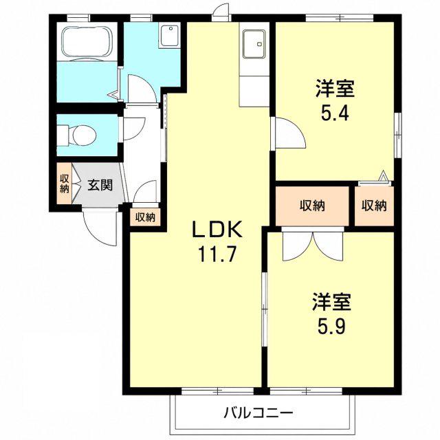 アイクスコートK・L(2LDK/2階)の間取り写真