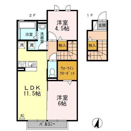 シャルマンピーチA(2LDK/2階)の間取り写真