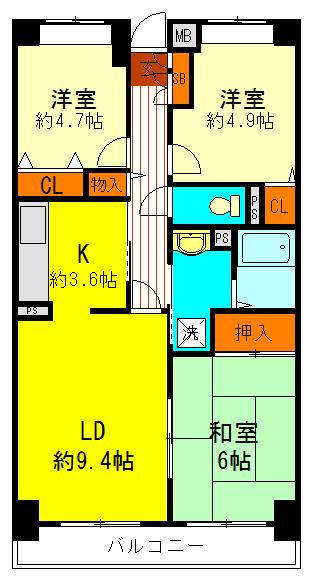 プランドール住吉(3LDK/1階)の間取り写真