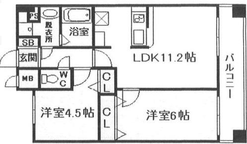 セレッソコートリバーサイド大阪(2LDK/13階)の間取り写真