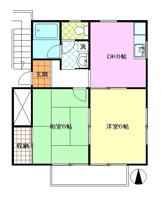 ハイツ花梨(2DK/2階)の間取り写真