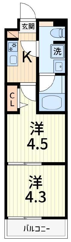 アルコバレーノ北綾瀬(2K/1階)の間取り写真
