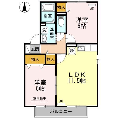 ボナールII(2LDK/2階)の間取り写真