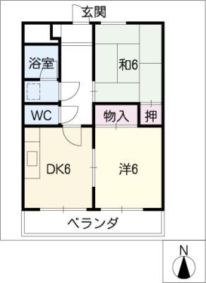 グランドールII(2DK/1階)の間取り写真