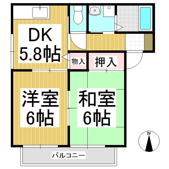 サンクス H棟・Y棟(2DK/1階)の間取り写真