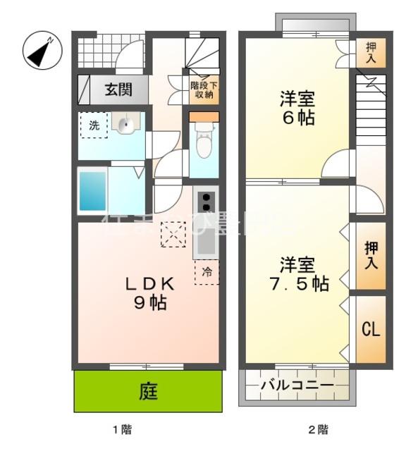 COURT GREEN HILL A(2LDK/1階)の間取り写真