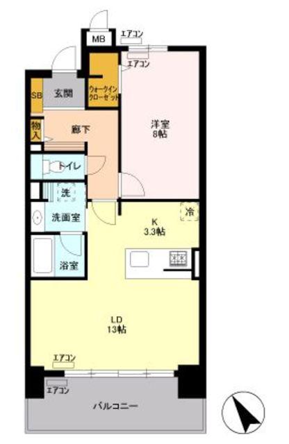ロイヤルパークスリバーサイド(1LDK/2階)の間取り写真