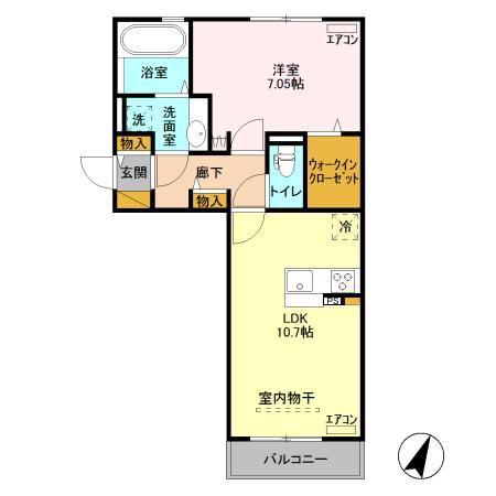 京成千原線 千葉寺駅 徒歩5分 3階建 築8年(1LDK/3階)の間取り写真