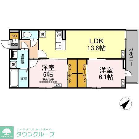 D-ROOM宮千代1丁目PJ A棟(2LDK/3階)の間取り写真