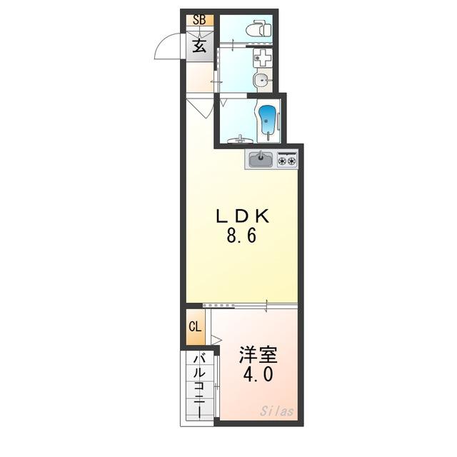 H-MAISON長吉出戸(1LDK/1階)の間取り写真