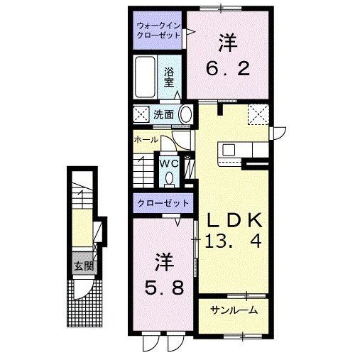 弘南鉄道大鰐線 聖愛中高前駅 徒歩34分 2階建 築4年(2LDK/2階)の間取り写真