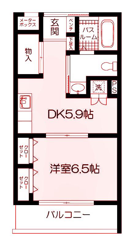 ルミエール綱島2号館(1DK/1階)の間取り写真
