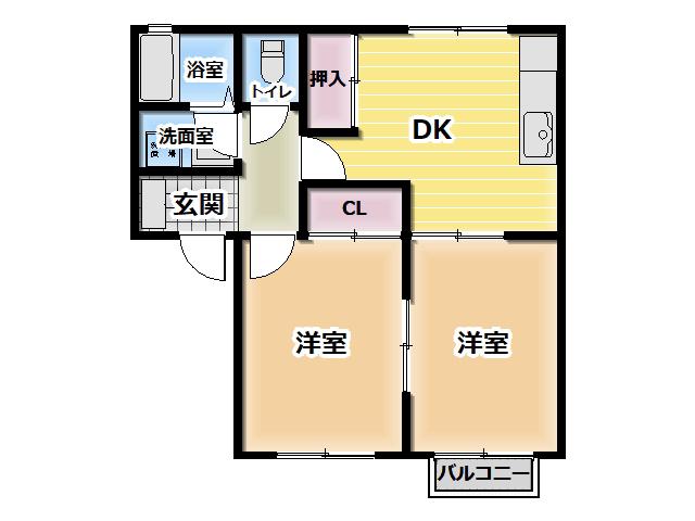 セルフィ―田中(2DK/1階)の間取り写真
