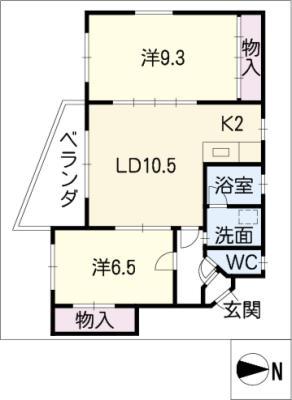 イーストヒルズ東山元町(2LDK/2階)の間取り写真