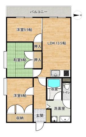 広田マンション(3LDK/3階)の間取り写真