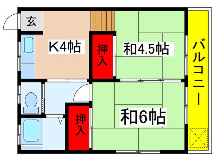 コーポ洋(2K/1階)の間取り写真