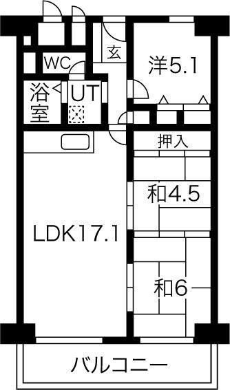 ファミールハイツ北大阪 1号棟(3LDK/10階)の間取り写真