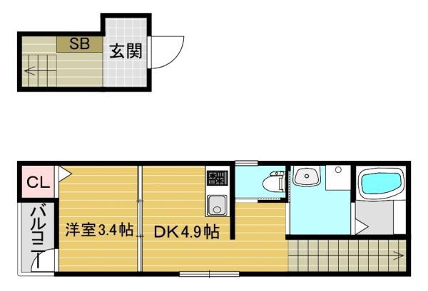 SUN生三番館(1DK/2階)の間取り写真
