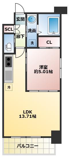 プレジオ三国ASIAN(1LDK/2階)の間取り写真