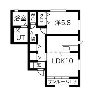 パークハイムB (1LDK/1階)の間取り写真