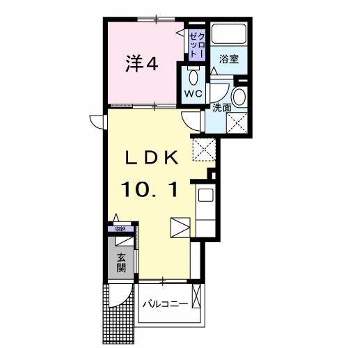 ダウン タウンA(1LDK/1階)の間取り写真