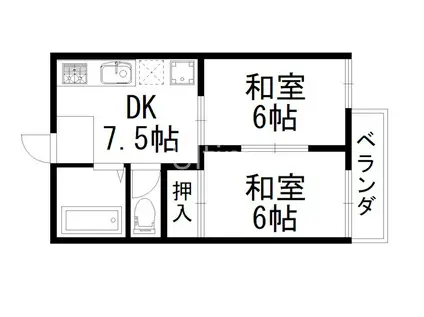 タウニィウエノB棟(2DK/2階)の間取り写真