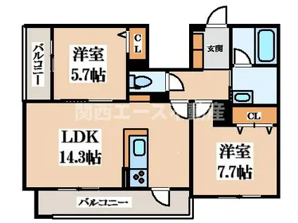 シャーメゾン タニガワ(2LDK/2階)の間取り写真