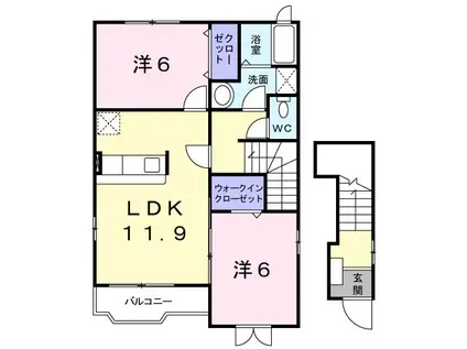 クレメントB(2LDK/2階)の間取り写真