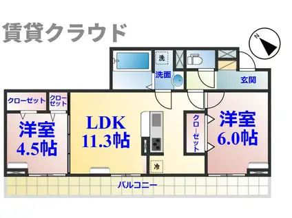 ルミエール五井・I(2LDK/3階)の間取り写真