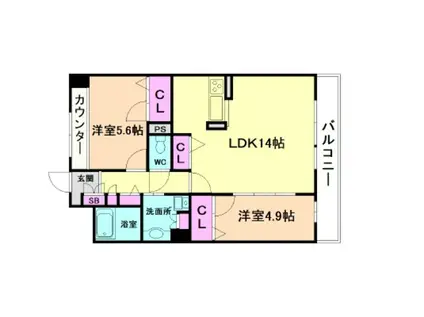 メゾンデール新大阪(2LDK/6階)の間取り写真