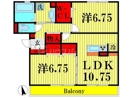 ロイヤルティアラ III(2LDK/2階)の間取り写真