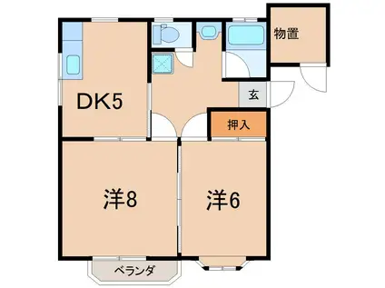 コーポサンフィールドB(2DK/2階)の間取り写真