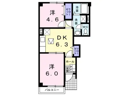 エレガンテ・パルコII(2DK/1階)の間取り写真