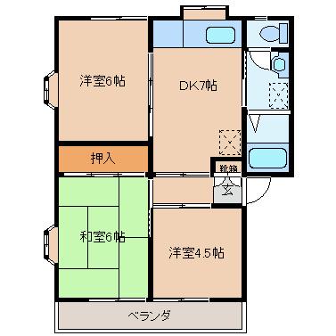 ヒルズ山吹(3DK/2階)の間取り写真