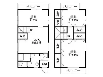 コムディッソエフモール(3DK/4階)の間取り写真