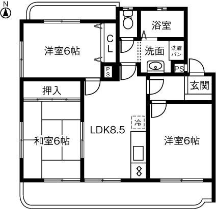 ゆとりーとライン 小幡緑地駅 徒歩22分 4階建 築34年(3DK/4階)の間取り写真