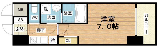 S-RESIDENCE難波大国町TRES(1K/14階)の間取り写真