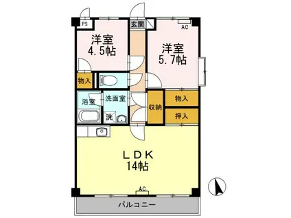 シャルムマスダIII(2LDK/1階)の間取り写真