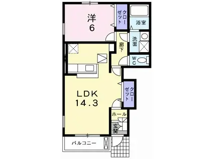 プロムナードA(1LDK/1階)の間取り写真