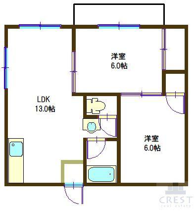 オリーブコート東川口A(2LDK/1階)の間取り写真