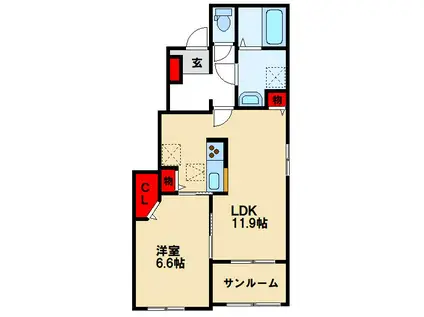 スターモクレンA(1LDK/1階)の間取り写真