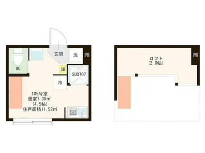 ハーモニーテラス江原町III(ワンルーム/1階)の間取り写真