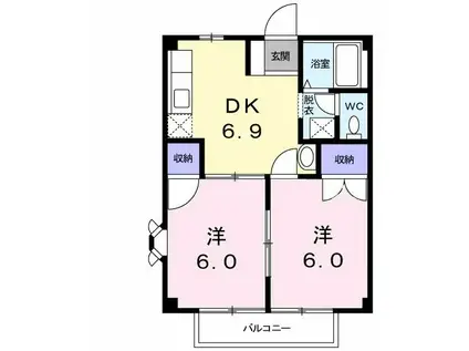 ニューシティ青山A(2DK/2階)の間取り写真