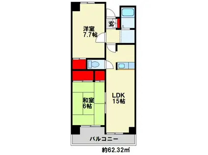 グランビュー華(2LDK/2階)の間取り写真