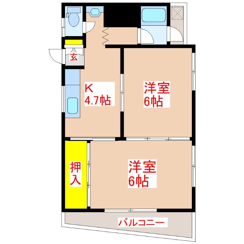 田上山元交通ビル(2K/4階)の間取り写真