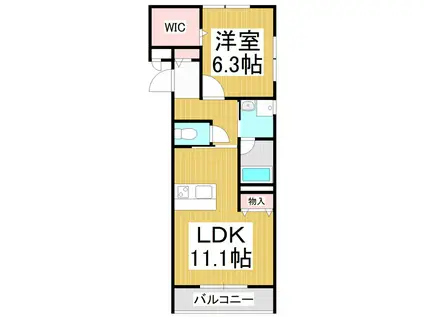 ラルーチェ稲里中央 S棟(1LDK/1階)の間取り写真