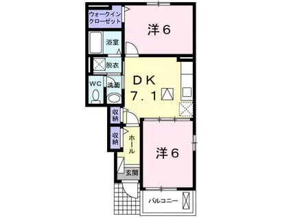 サンシャインI(2DK/1階)の間取り写真