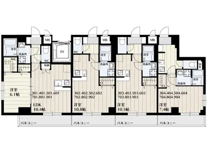 平安メゾン(1LDK/4階)の間取り写真